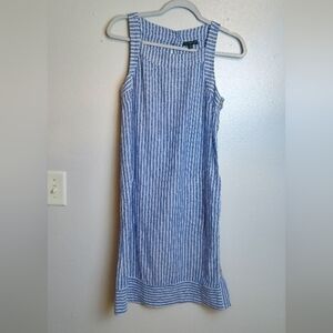 FOR CYNTHIA Linen Blend Shift Dress Small Pockets Side Button Detail